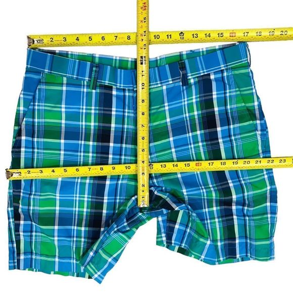 NWOT PGA Tour Golf Blue Green  Plaid Flat Front Quick Dry Men’s Short Sz 34 - Picture 5 of 9
